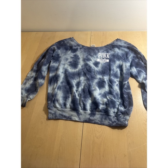 Pink Coconut Boutique Tops - Pink Victorias Secret Tie Die Sweatshirt Women Small S Blue Chest Logo Casual